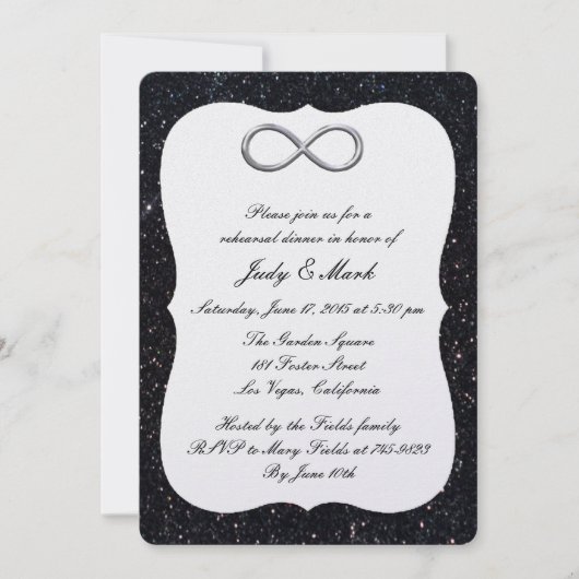 Black Glitter Silver Infinity Rehearsal Dinner Kaart (Voorkant)