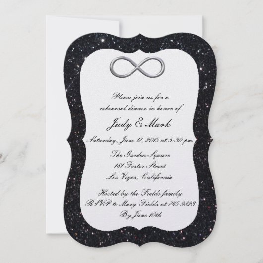 Black Glitter Silver Infinity Rehearsal Dinner Kaart (Voorkant)