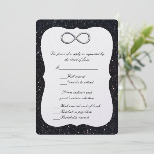 Black Glitter Silver Infinity Response Kaart (Staand voorkant)