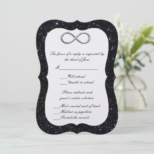 Black Glitter Silver Infinity Response Kaart (Staand voorkant)
