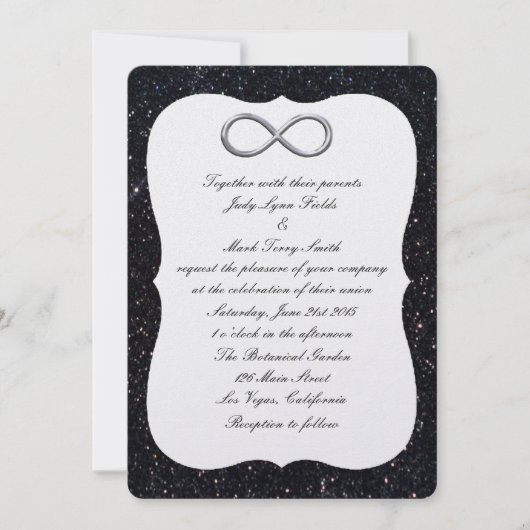 Black Glitter Silver Infinity Wedding Invitation Kaart (Voorkant)