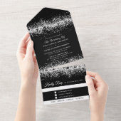 Black Glitter Silver Weddenschap in één uitnodigin All In One Uitnodiging (Afscheurbaar)