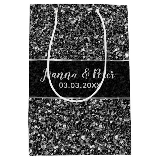 Black Glitter- Sla de datum op Medium Cadeauzakje (Voorkant)