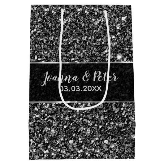 Black Glitter- Sla de datum op Medium Cadeauzakje (Achterkant)