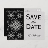 Black Glitter Snowflakes Save the Date Briefkaart (Voorkant / Achterkant)