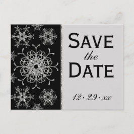 Black Glitter Snowflakes Save the Date Briefkaart