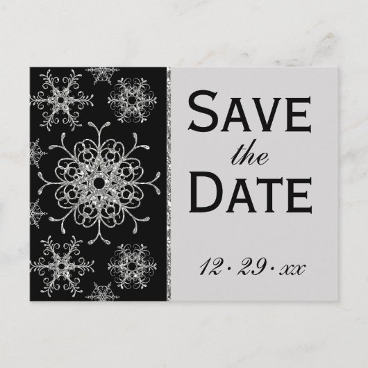 Black Glitter Snowflakes Save the Date Briefkaart (Voorkant)