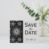 Black Glitter Snowflakes Save the Date Briefkaart (Staand voorkant)