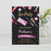 Black Glitter Spa Uitnodigingen voor verjaardag (Staand voorkant)