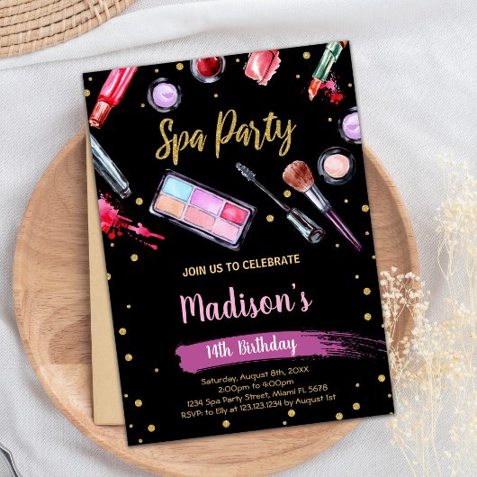 Black Glitter Spa Uitnodigingen voor verjaardag