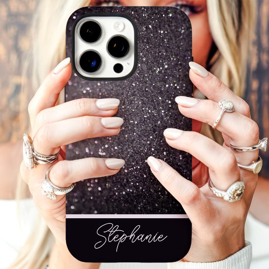Black Glitter Sparkle Aangepaste naam Case-Mate iPhone Case