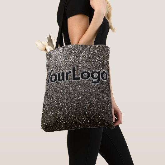 Black Glitter Sparkle Glam Company Business Logo Tote Bag (Dichtbij)