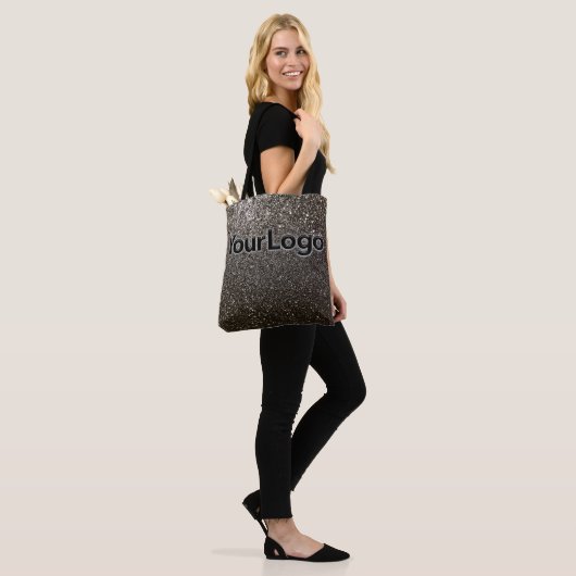 Black Glitter Sparkle Glam Company Business Logo Tote Bag (Op model)