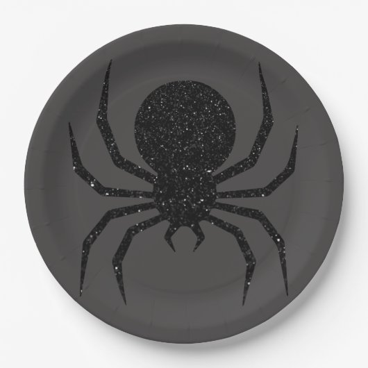 Black Glitter Spider Halloween Papieren Bordje (Voorkant)