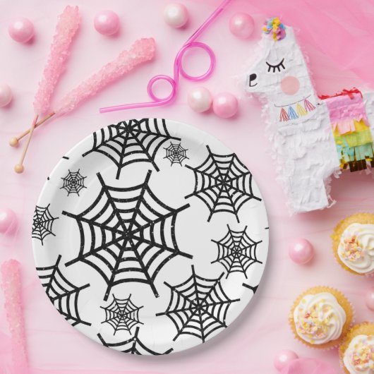 Black Glitter Spiderweb Halloween Papieren Bordje (Feest)