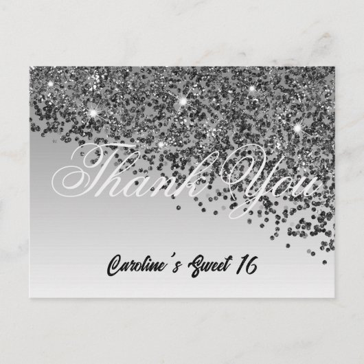 Black Glitter, Sweet 16 Bedankt Briefkaart (Voorkant)