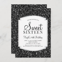 Black Glitter Sweet 16 Uitnodigingen