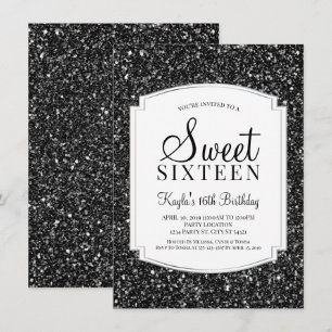Black Glitter Sweet 16-uitnodigingen Kaart