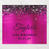 Black Glitter Top Hot Pink Foil 21st Birthday Sparkling Wijnetiket (Enkel label)
