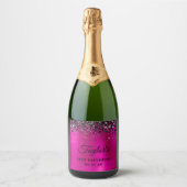 Black Glitter Top Hot Pink Foil 21st Birthday Sparkling Wijnetiket (Voorkant)