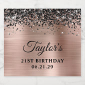 Black Glitter Top Rose Gold Foil 21st Birthday Sparkling Wijnetiket (Enkel label)