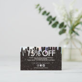 Black Glitter Trendy Discount Holo Drip Bedankt Visitekaartje (Staand voorkant)