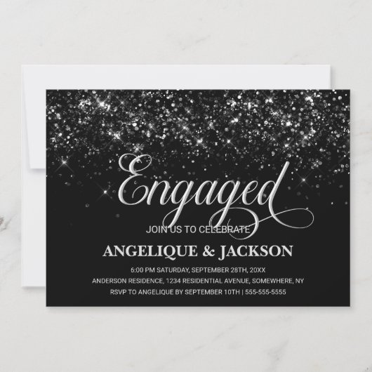 Black Glitter verlovingsfeest Kaart (Voorkant)