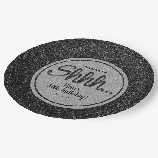 Black Glitter VERRASSING Verjaardagsfeest Papieren Bordje (Gekanteld)