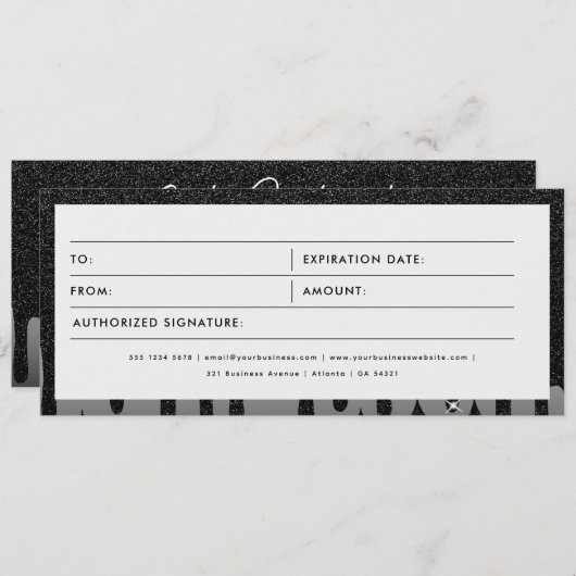 Black Glitter Zakelijke Cadeaubon Voucher (Voorkant / Achterkant)