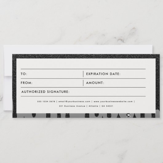Black Glitter Zakelijke Cadeaubon Voucher (Voorkant)