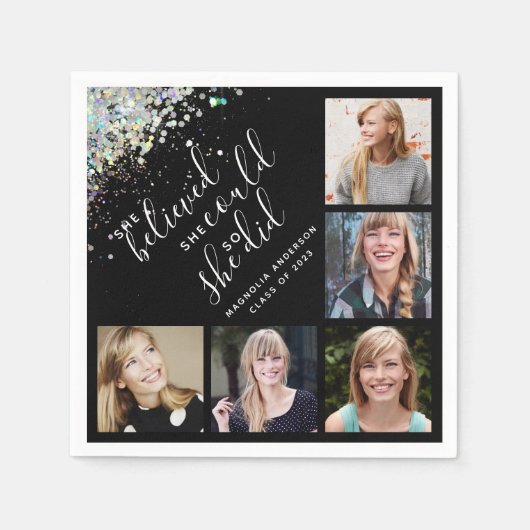 Black Glitter Ze dacht dat het Afstuderen van de f Servet (Voorkant)