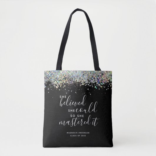Black Glitter ze dacht dat ze de meesters kon make Tote Bag (Voorkant)