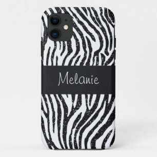 Black Glitter Zebra Monogram iPhone 11 Hoesje