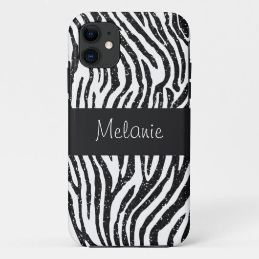 Black Glitter Zebra Monogram iPhone Case-Mate iPhone Case (Achterkant)