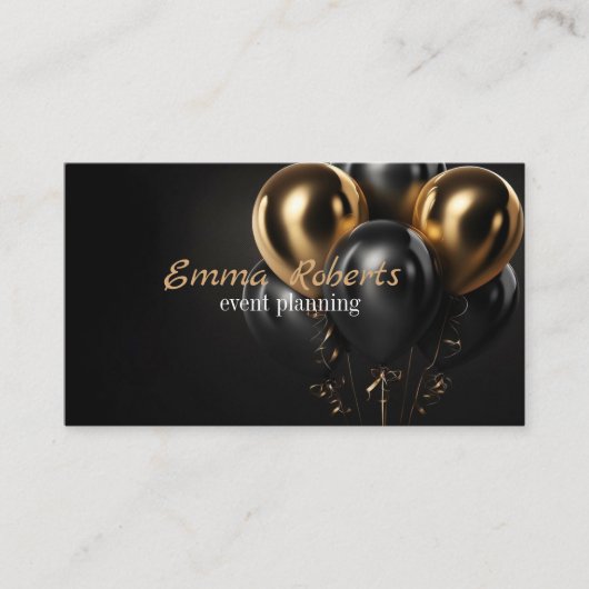 Black Glittery Gold Balloon Event Visitekaartje (Voorkant)