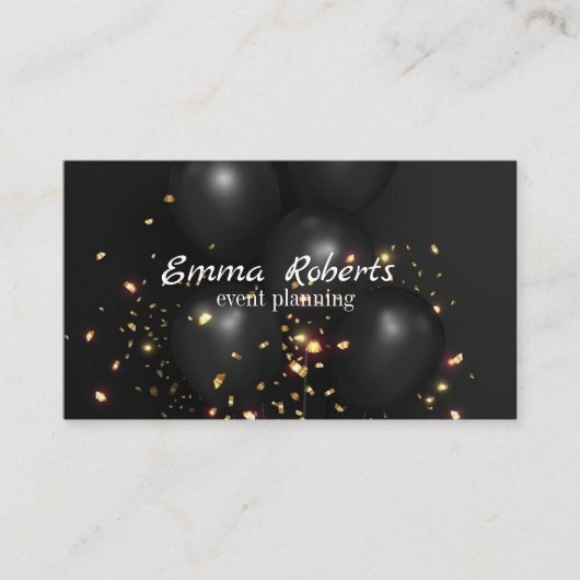 Black Glittery Gold Balloon Event Visitekaartje (Voorkant)