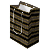 Black Glittery Gold Stripes  Medium Cadeauzakje (Voorkant Gekanteld)
