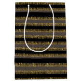 Black Glittery Gold Stripes  Medium Cadeauzakje (Voorkant)