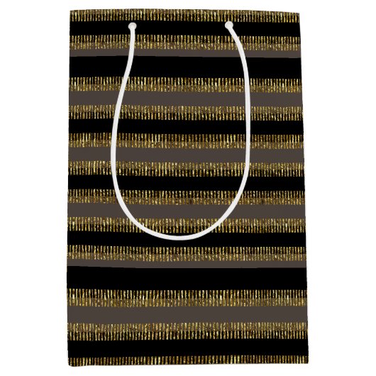 Black Glittery Gold Stripes  Medium Cadeauzakje (Voorkant)