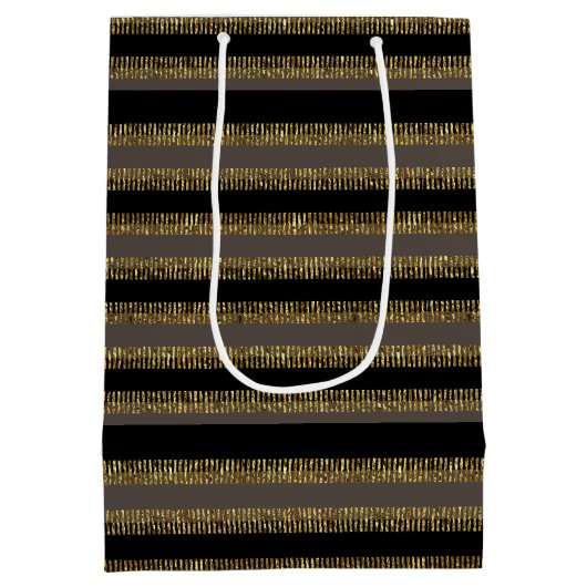 Black Glittery Gold Stripes  Medium Cadeauzakje (Achterkant)