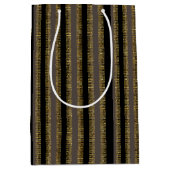 Black Glittery Gold Vertical Stripes  Medium Cadeauzakje (Voorkant)