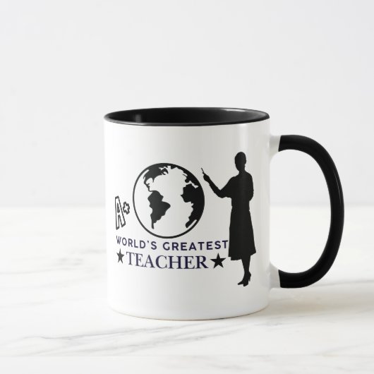 Black Globe & Silhouette A+ Werelds Beste Leraar Mok (Rechts)