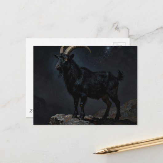 Black Goat at Night Briefkaart (Voorkant / Achterkant in situ)