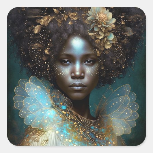 Black Goddess Fantasy Art Vierkante Sticker (Voorkant)