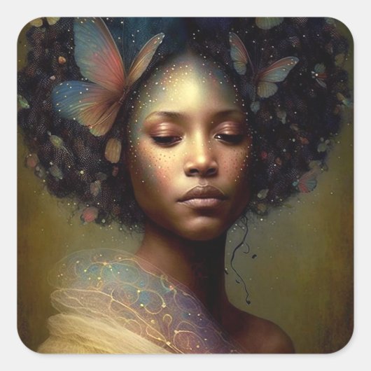 Black Goddess Fantasy Art Vierkante Sticker (Voorkant)