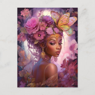 Black Goddess Pink Paars Fantasy Art Briefkaart