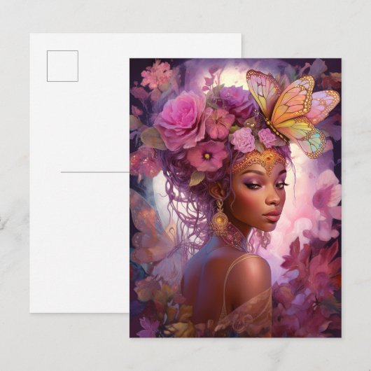 Black Goddess Pink Paars Fantasy Art Briefkaart (Voorkant / Achterkant)