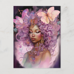 Black Goddess Pink Paars Fantasy Art Briefkaart