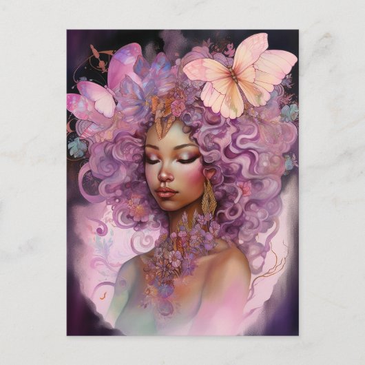 Black Goddess Pink Paars Fantasy Art Briefkaart (Voorkant)