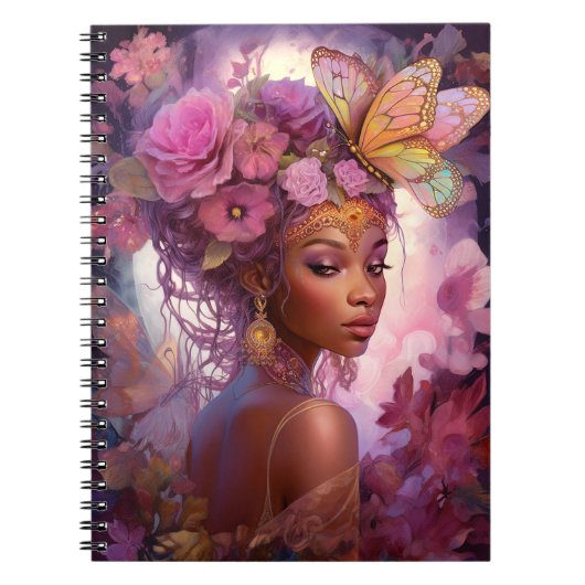 Black Goddess Pink Paars Fantasy Art Notitieboek (Voorkant)